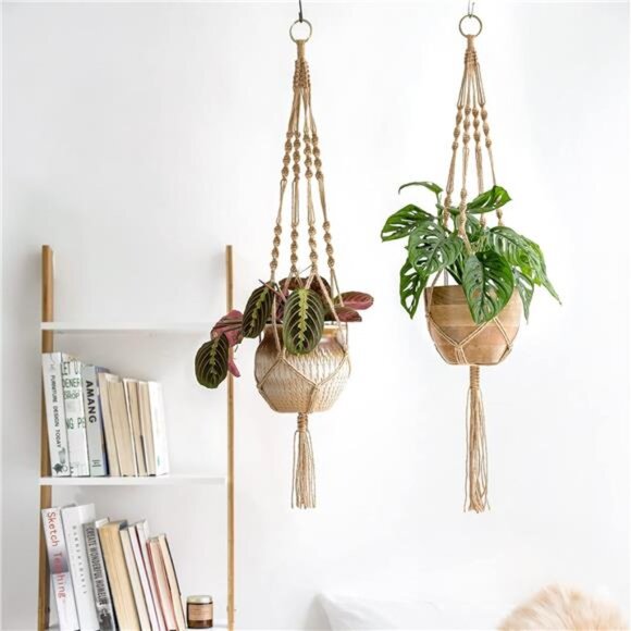 2 Pack Macrame Plant Hangers Indoor Hanging Planter Basket Decorative Flower Pot - Picture 2 of 8